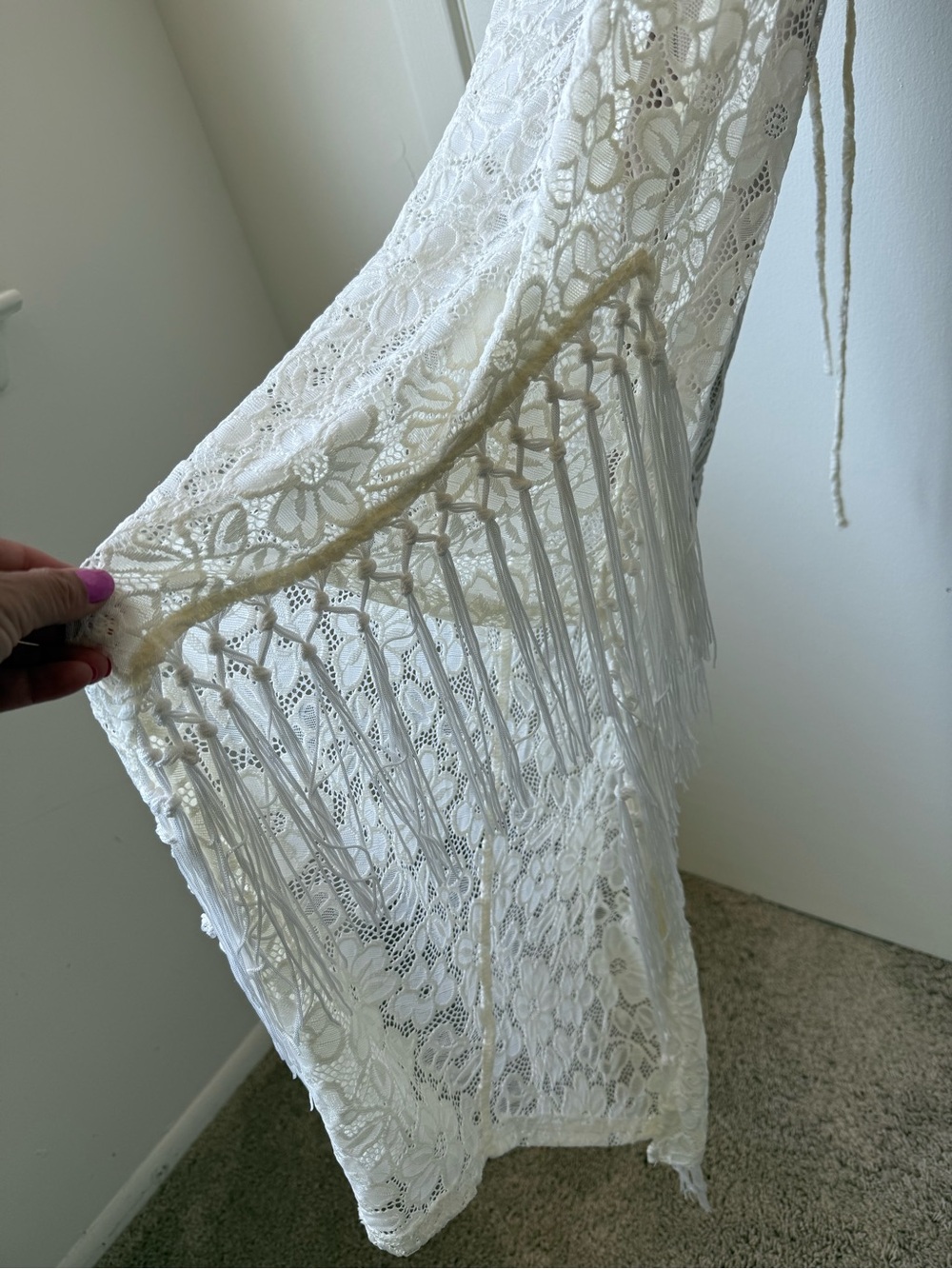 Endless Blu White Lace Slip Dress with Floral Overlay - Picture 6 of 6